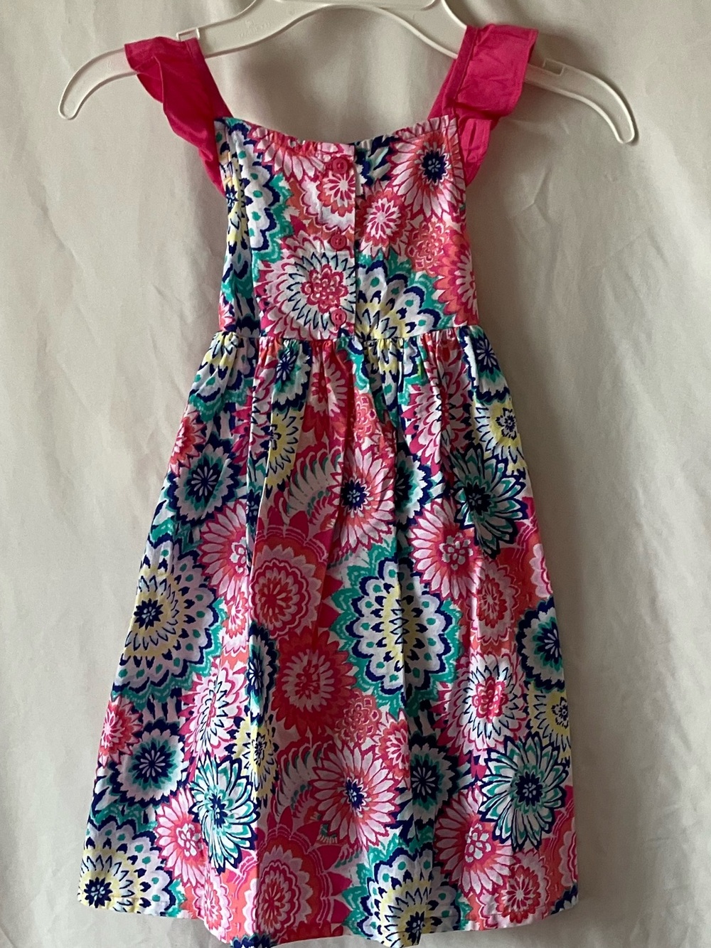 Basic Editions Girls Floral Sundress Size 5T Pink Ruffle Sleeveless Summer Dress